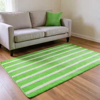 5' X 8' Green And Ivory Geometric Washable Area Rug With UV Protection
