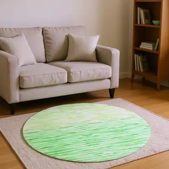 8' Green And Ivory Geometric Washable Round Rug With UV Protection