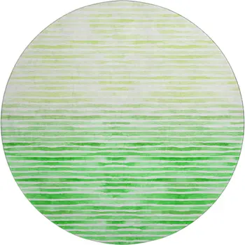 8' Green And Ivory Geometric Washable Round Rug With UV Protection
