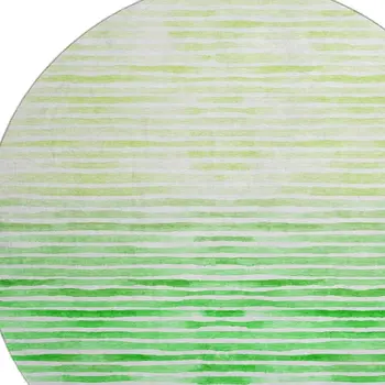 8' Green And Ivory Geometric Washable Round Rug With UV Protection