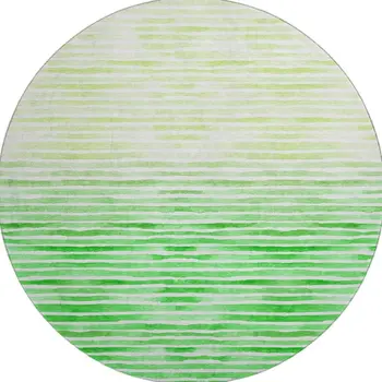 8' Green And Ivory Geometric Washable Round Rug With UV Protection