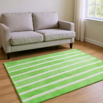 9' X 12' Green And Ivory Geometric Washable Area Rug With UV Protection