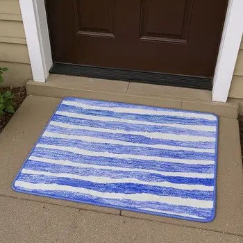 3' X 5' Blue And Ivory Geometric Washable Area Rug With UV Protection