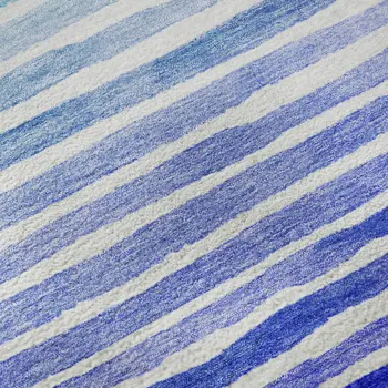 3' X 5' Blue And Ivory Geometric Washable Area Rug With UV Protection