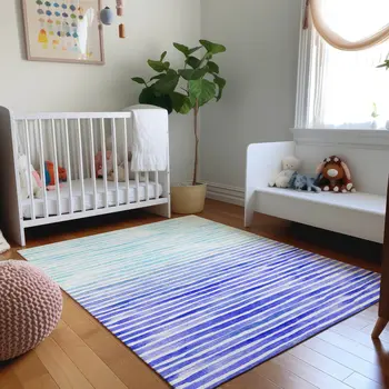 8' X 10' Blue And Ivory Geometric Washable Area Rug With UV Protection