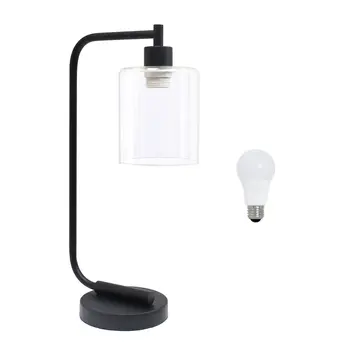 19" Black Iron Lantern Table Lamp LED With Clear Cylinder Shade