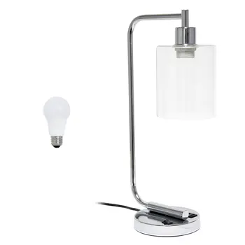 19" Silver Iron Lantern USB Table Lamp LED With Clear Cylinder Shade