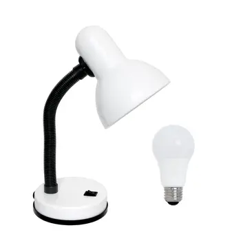14" White Metal Swing Arm Table Lamp LED