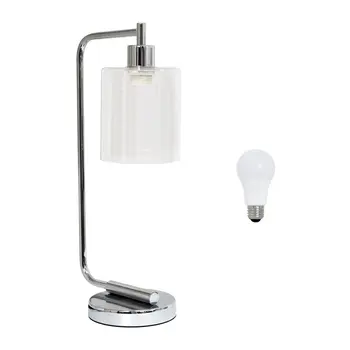 19" Silver Iron Lantern Table Lamp LED With Clear Cylinder Shade