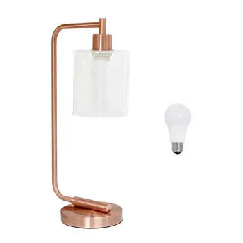 19" Rose Gold Iron Lantern Table Lamp LED With Clear Cylinder Shade