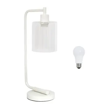 19" White Iron Lantern Table Lamp LED With Clear Cylinder Shade