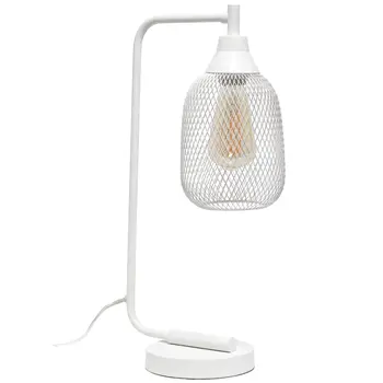 19" White Metal Lantern Table Lamp With White Globe Shade