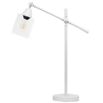 28" White Metal Table Lamp With Clear Cylinder Shade
