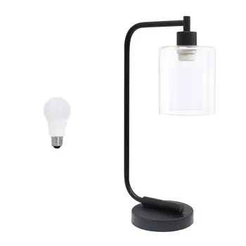 19" Black Metal Lantern Table Lamp LED With Clear Cylinder Shade