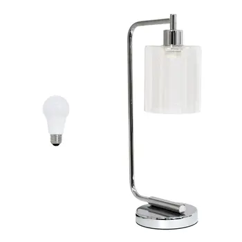 19" Silver Metal Lantern Table Lamp LED With Clear Cylinder Shade