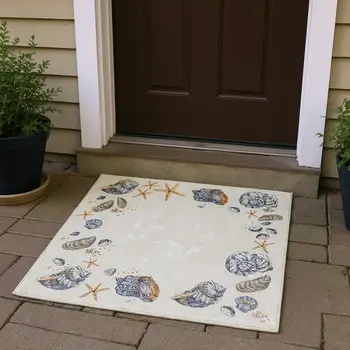 3' X 5' Linen Ivory And Beige Geometric Washable Area Rug With UV Protection