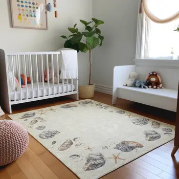5' X 8' Linen Ivory And Beige Geometric Washable Area Rug With UV Protection