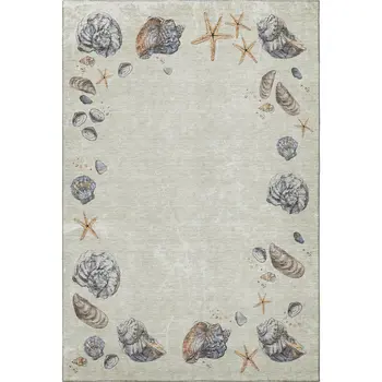 9' X 12' Linen Ivory And Beige Geometric Washable Area Rug With UV Protection
