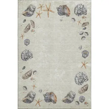 10' X 14' Linen Ivory And Beige Geometric Washable Area Rug With UV Protection