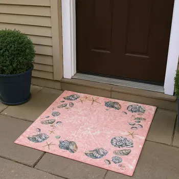 3' X 5' Peach Gray And Ivory Geometric Washable Area Rug With UV Protection