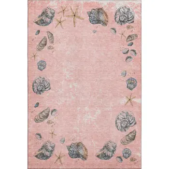 5' X 8' Peach Gray And Ivory Geometric Washable Area Rug With UV Protection