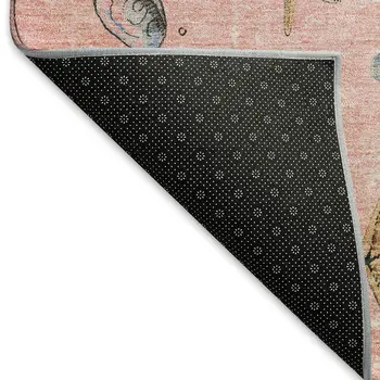 5' X 8' Peach Gray And Ivory Geometric Washable Area Rug With UV Protection
