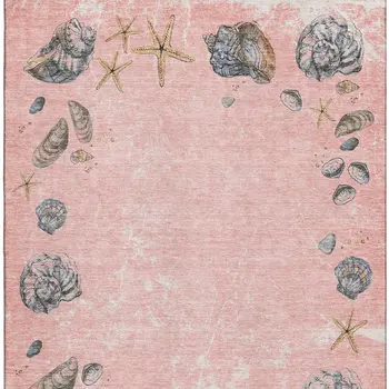 5' X 8' Peach Gray And Ivory Geometric Washable Area Rug With UV Protection