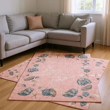 10' X 14' Peach Gray And Ivory Geometric Washable Area Rug With UV Protection