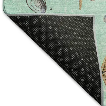 3' X 5' Green Light Blue And Beige Geometric Washable Area Rug With UV Protection