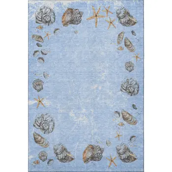 3' X 5' Blue Brown And Ivory Geometric Washable Area Rug With UV Protection
