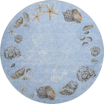 8' Blue Brown And Ivory Geometric Washable Round Rug With UV Protection