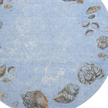 8' Blue Brown And Ivory Geometric Washable Round Rug With UV Protection