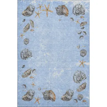 8' X 10' Blue Brown And Ivory Geometric Washable Area Rug With UV Protection