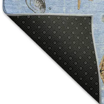 8' X 10' Blue Brown And Ivory Geometric Washable Area Rug With UV Protection