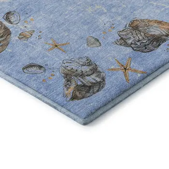 8' X 10' Blue Brown And Ivory Geometric Washable Area Rug With UV Protection