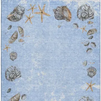 8' X 10' Blue Brown And Ivory Geometric Washable Area Rug With UV Protection