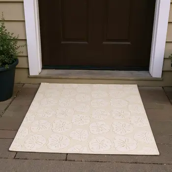 3' X 5' Sand And Ivory Geometric Washable Area Rug With UV Protection