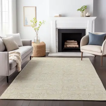5' X 8' Sand And Ivory Geometric Washable Area Rug With UV Protection