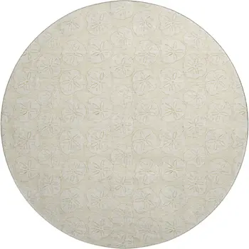 8' Sand And Ivory Geometric Washable Round Rug With UV Protection