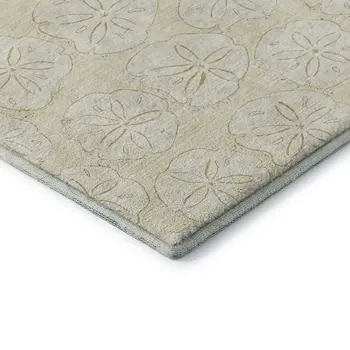 8' Sand And Ivory Geometric Washable Round Rug With UV Protection