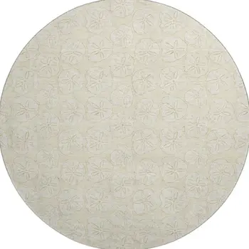 8' Sand And Ivory Geometric Washable Round Rug With UV Protection