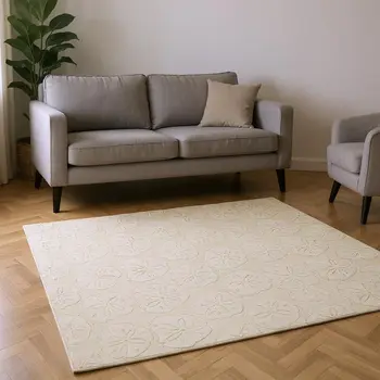 8' X 10' Sand And Ivory Geometric Washable Area Rug With UV Protection