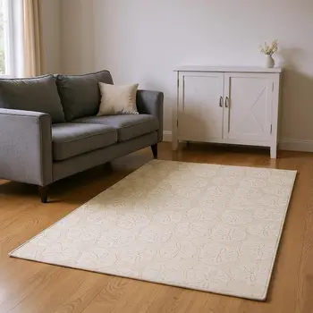 10' X 14' Sand And Ivory Geometric Washable Area Rug With UV Protection