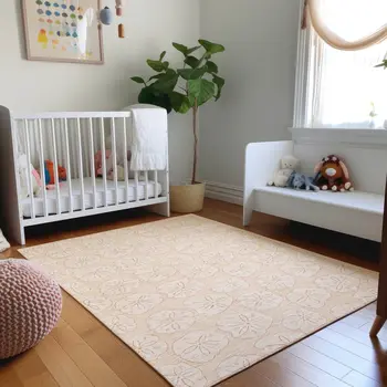 3' X 5' Apricot And Ivory Geometric Washable Area Rug With UV Protection
