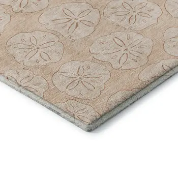 5' X 8' Apricot And Ivory Geometric Washable Area Rug With UV Protection