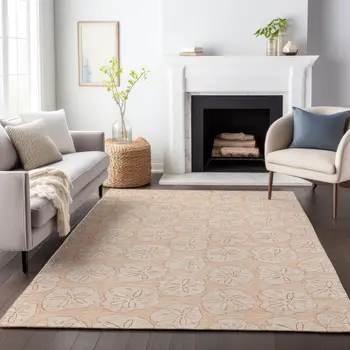 5' X 8' Apricot And Ivory Geometric Washable Area Rug With UV Protection