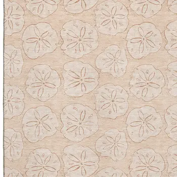 5' X 8' Apricot And Ivory Geometric Washable Area Rug With UV Protection