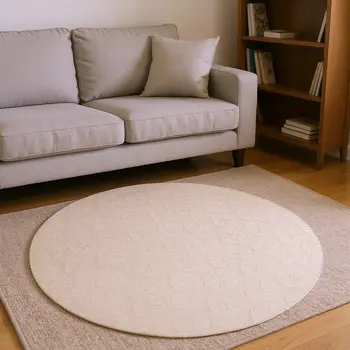 8' Apricot And Ivory Geometric Washable Round Rug With UV Protection