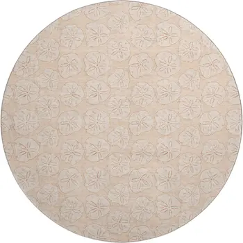 8' Apricot And Ivory Geometric Washable Round Rug With UV Protection