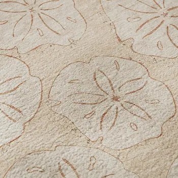 8' Apricot And Ivory Geometric Washable Round Rug With UV Protection
